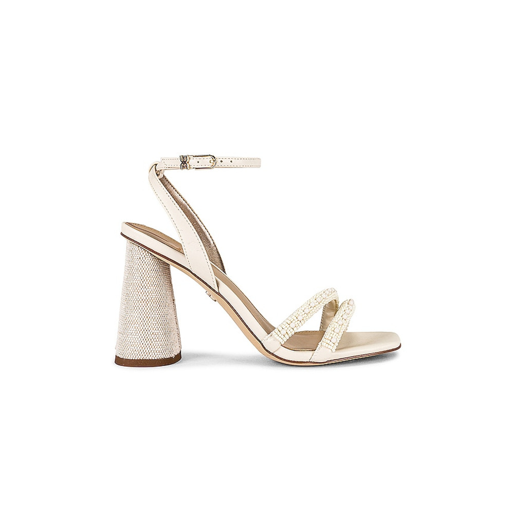 Sam Edelman White 'Kia' Beads Linen / Faux Leather Sandal Size 8.5